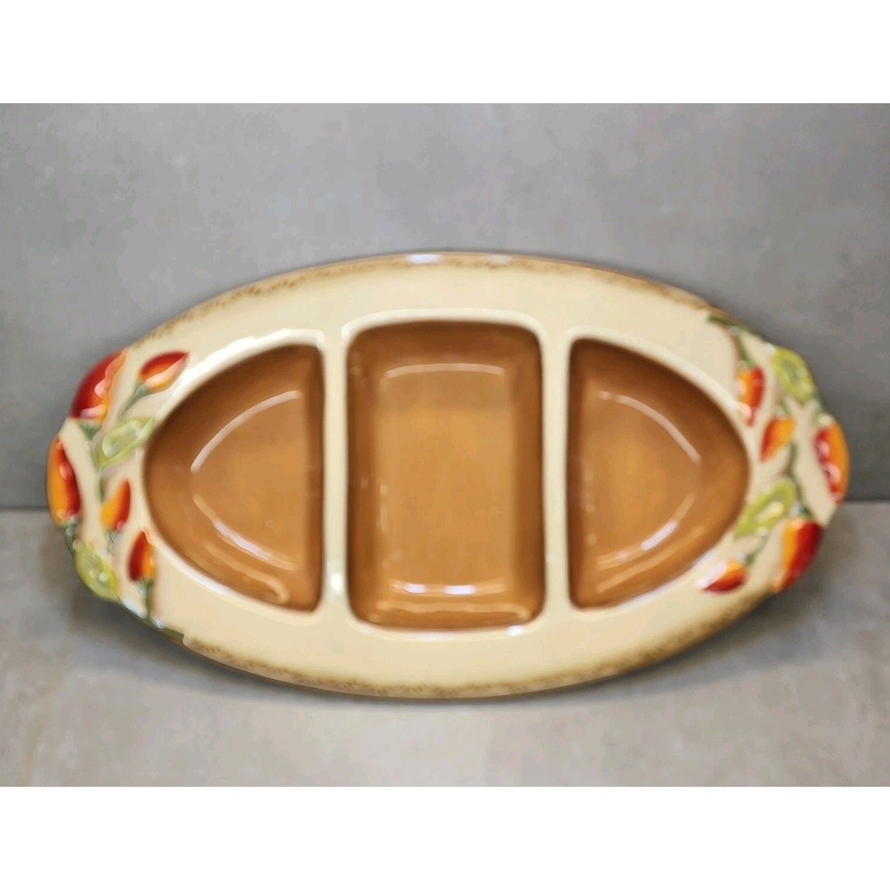Clay Art 'Serrano' Hand-Painted Oval 3-Way Divided Serving Dish 17"